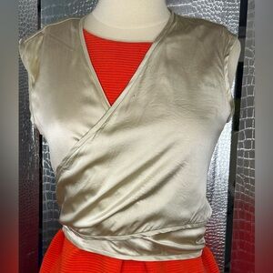 Michael Kors Vintage Metallic Gold Silver Wrap Top